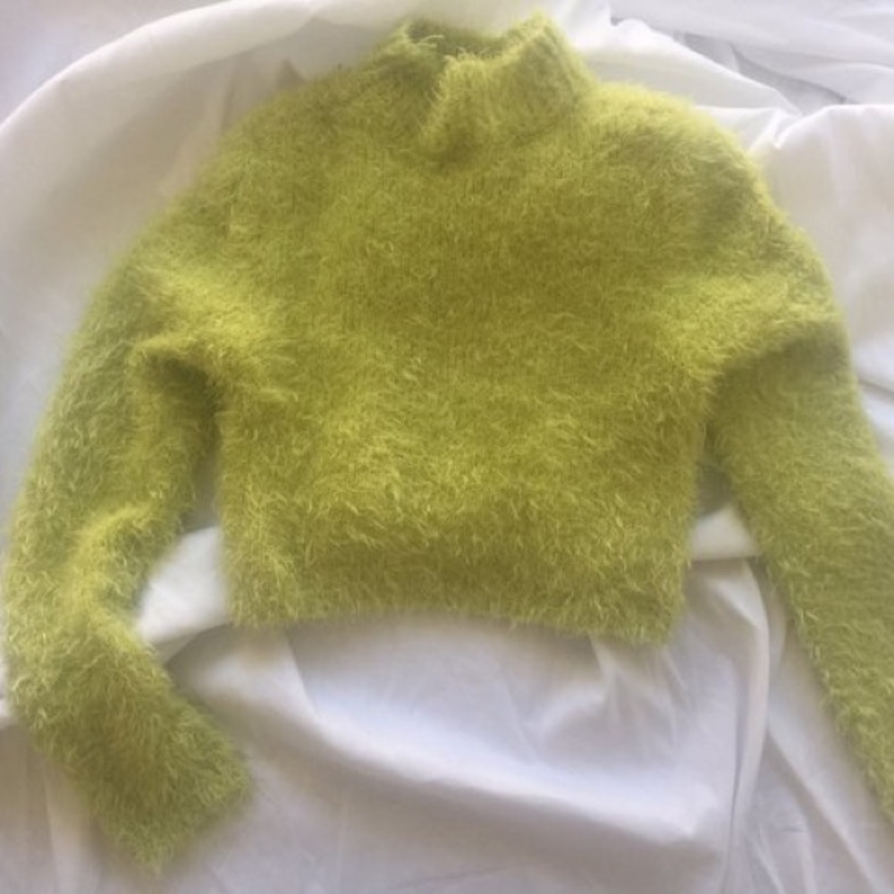 Lime Green Cropped Mock Turtleneck Sweater